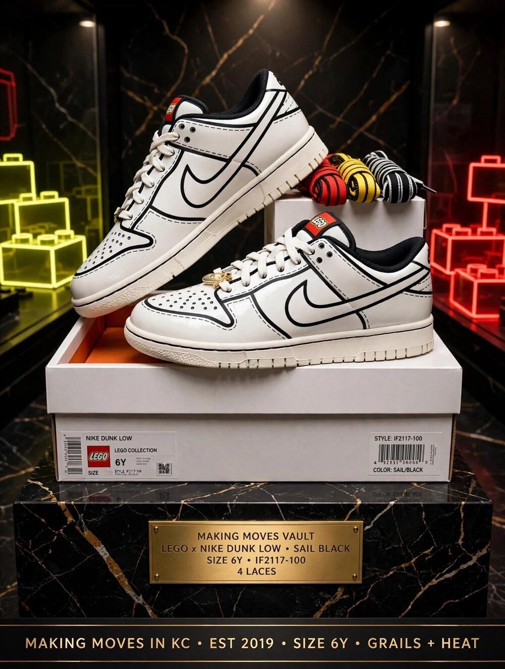 Size 6Y - Nike Dunk Low x LEGO Collection Sail Black GS IF2117-100 NEW 4 Laces